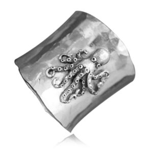 S925 Sterling Silver Cuttlefish Squid Wide Bands Ring for Women Girls,Retro Vintage Octopus Full Finger Thumb Index Finger Inkfish Bands Ring,Big Large Punk Biker Gothic Cocktail Party Sea Animal Bands Ring Jewelry Gift (Ring_A, 7)