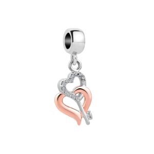 luluadorn women charm for bracelets heart key dangle silver clear cubic zirconia rose gold unlock bracelet charms women girlfriend love heart