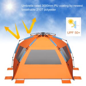 Oileus XX-Large Beach Tent Sun Shelter for 5-6 Person Portable Sun Shade Instant Pop Up Tent for Beach with Carrying Bag, Stakes, 6 Sand Pockets, Anti UV for Fishing Hiking Camping, Waterproof