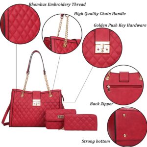 Fashion Handbags for Women Leather Satchel Purses Set Quilted Tote Shoulder Bag for work/gift (8691-White)