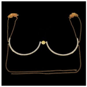 Sexy Rhinestone Chest Bracket Bras Chain Body Jewelry Bikini Crystal Body Chain Rhinestone Bra Underwear Body Chain for Women (Gold)