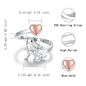 Sterling Silver Dinosaur Elephant Ring for Women: Always with You Mother Heart Adjustable Ring Jewelry Mother's Day Birthday Gift from Daughter Son (Dinosaur)