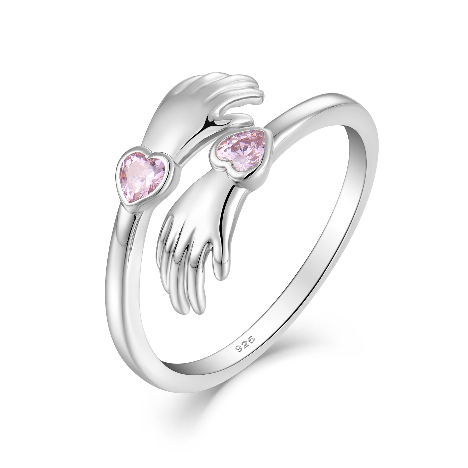 STARCHENIE Hug Ring 925 Sterling Silver Open Adjustable Hugging Hands Ring for Women Size 10