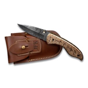 morf steelware personalized sheath 7.5 inch hand forged copper handle damascus pocket knife for men, camping & hunting folding knife, handmade damascus steel hunting knife