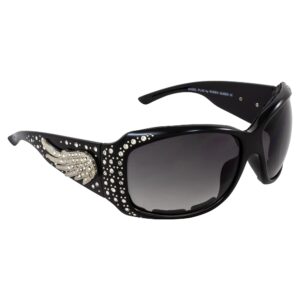 Rodeo Queen Angel Padded Motorcycle Bling Sunglasses for Women Black Frame w/Bling Rhinestones & Smoke Gradient Lens