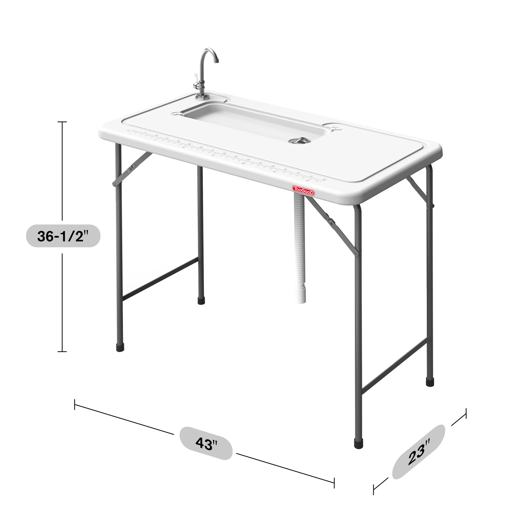 TooGooD Folding Fish Cleaning Table with Sink, Portable Camping Dish Washing Station w/ 31' Ruler Integrated