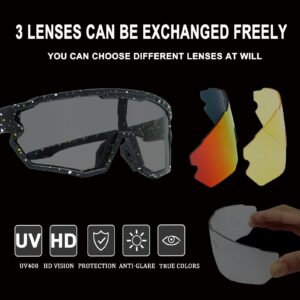 SportsSunglasses PhotochromicCyclingGlasses 3 lenses Cycling, Baseball,Fishing, Ski Running,Golf (Black)