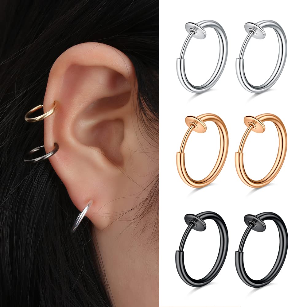 Briana Williams Ring Hoop Fake Nose Rings for Women Double Fake Nose Ring Faux Non-Pierced Clip On Nose Lip Ear Hoop Rings Non Piercing Body Jewelry