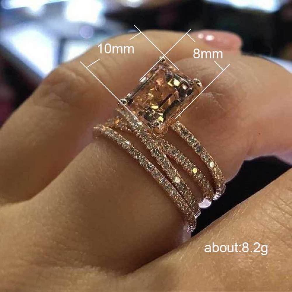 LRGKMCWTOB Sparkling Women Fashion 18K Rose Gold Filled Morganite Ring Cubic Zirconia Topaz Ring Rose Gold Stackable Anniversary Engagement Bridal Ladies Jewelry Size 6-10 (Size 6)