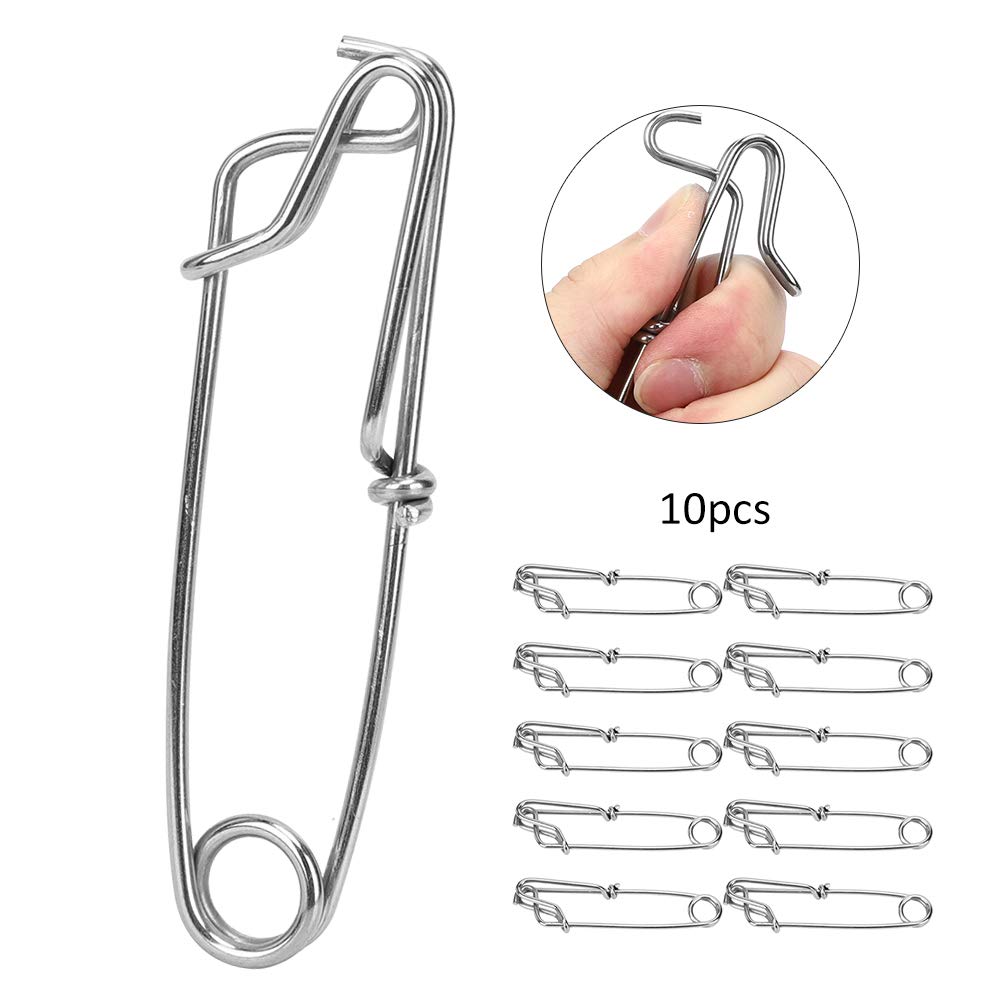 SOONALL 10Pcs Longline Snap Clip, Stainless Steel Long Line Fishing Tuna Clips, Longline Branch Hangers Snap Clip Tuna Clamp Fishing Tackle - 2.6X100mm