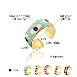 TKMIRA Evil Eye Ring for Women Gold Colorful Enamel Chunky Rings Adjustable Statement Aesthetic Rings Protection Jewelry (black)