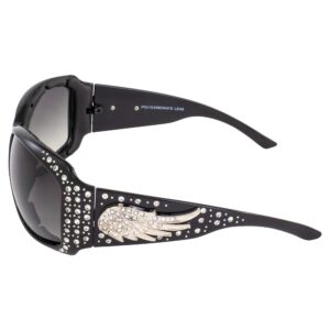 Rodeo Queen Angel Padded Motorcycle Bling Sunglasses for Women Black Frame w/Bling Rhinestones & Smoke Gradient Lens