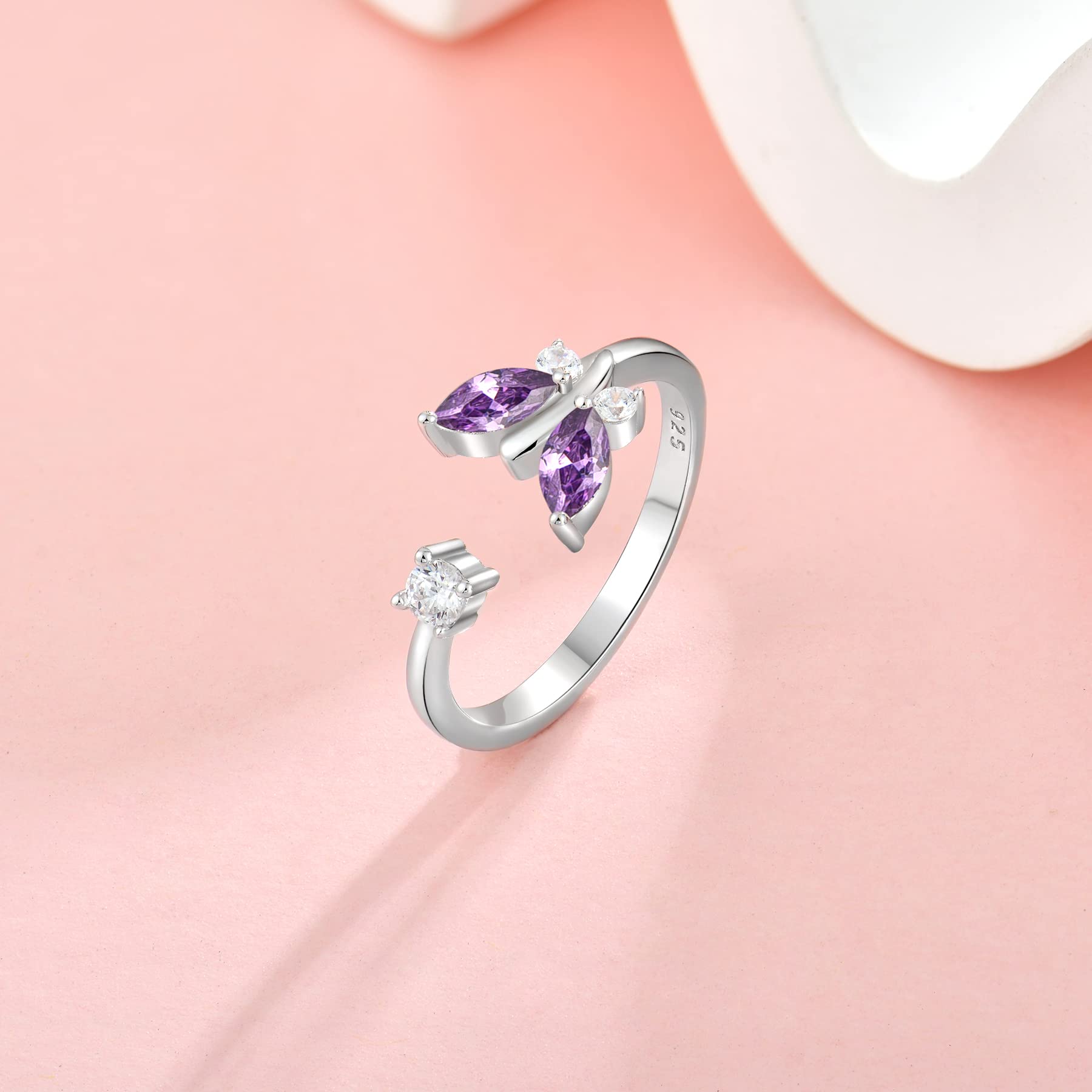 STARCHENIE Adjustable Butterfly Ring 925 Sterling Silver Jewelry for Women Amethyst Size 7