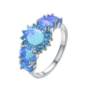 rings for women, blue five opal turquoise inlay fidget ring statement rings band for bride mother's day birthday gift jewelry for girls mom her