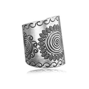 S925 Sterling Silver Retro Vintage Antique Boho Full Finger Wide Bands Ring for Women,Open Adjust Adjustable National Style Sun Flower Floral Pattern Engraved Thumb Index Finger Ring Boho Jewelry (Ring_A, Adjustable)