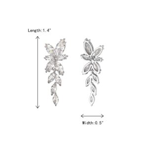 Crysdue Marquise Cubic Zirconia Bridal Dangle Earrings, Wedding Earrings for Brides Bridesmaids, Formal Drop Earrings for Women Prom Pageant Clear Silver-Tone