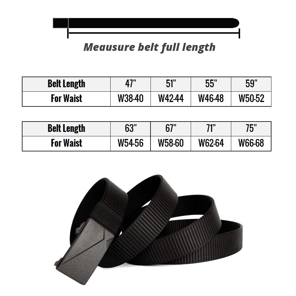 Drizzte Big and Tall Size 67'' Mens Black Nylon Belt Automatic Ratchet Buckle Slide Web Belts