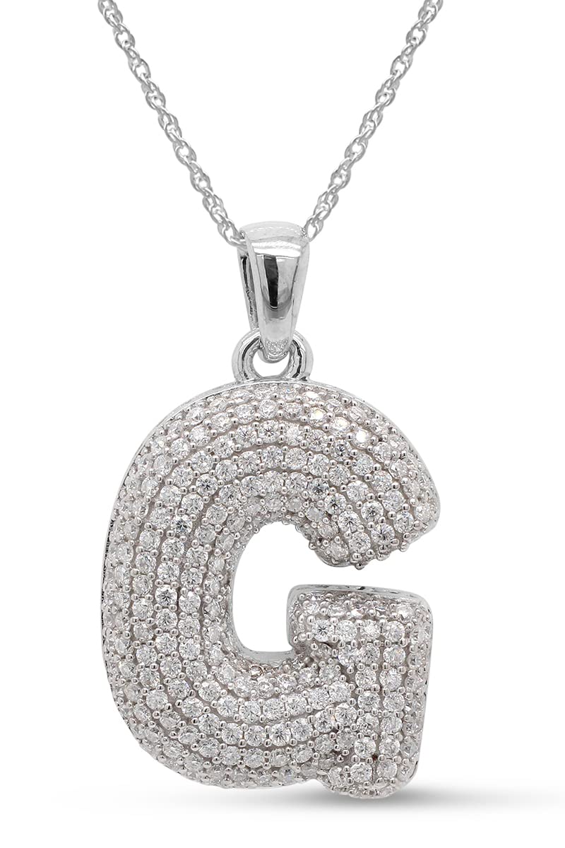 SAVEARTH DIAMONDS 1 1/8 Carat Round Cut Lab Created Moissanite Diamond Initial Bubble Letter G Pendant Necklace In 14k White Gold Over Sterling Silver With 18" Chain (VVS1, 1.13 Cttw)