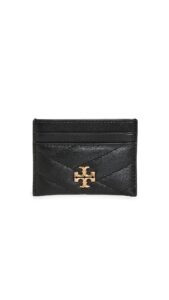 tory burch women's kira chevron card case, black, one size