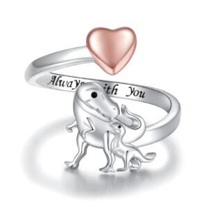 sterling silver dinosaur elephant ring for women: always with you mother heart adjustable ring jewelry mother's day birthday gift from daughter son (dinosaur)