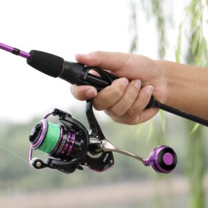 Sougayilang Fishing Rod and Reel Combo, Lightweight Purple Spinning Reel with 2 Pieces Fishing Pole Combo for Crappie, 1000/2000 Spinning Reel Set-1.8m-2000 Reel-Purple