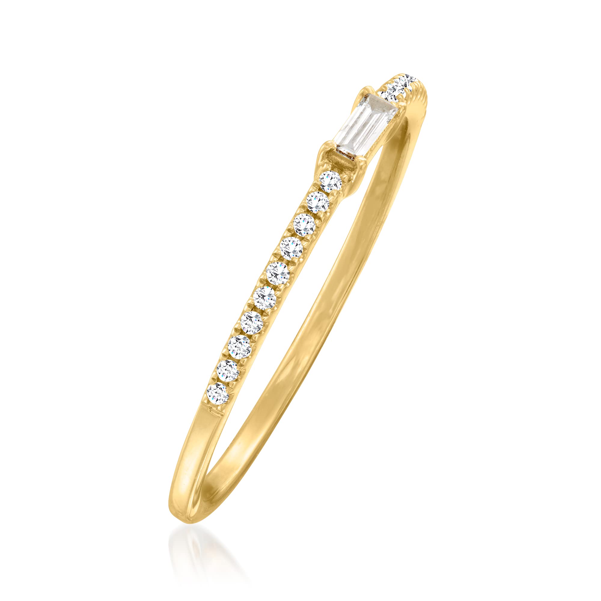 RS Pure by Ross-Simons 0.15 ct. t.w. Baguette and Round Diamond Ring in 14kt Yellow Gold. Size 7