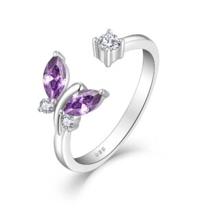 STARCHENIE Adjustable Butterfly Ring 925 Sterling Silver Jewelry for Women Amethyst Size 7