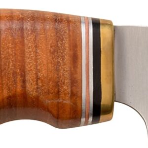 Elk Ridge - Outdoors OUTSKIRT Fixed Blade Knife - 8.25-in Overall, Satin Finish Stainless Steel Gut Hook Blade, Stacked Leather Handle, Includes Leather Sheath, Hunting, Camping, EDC - ER-200-29LBR