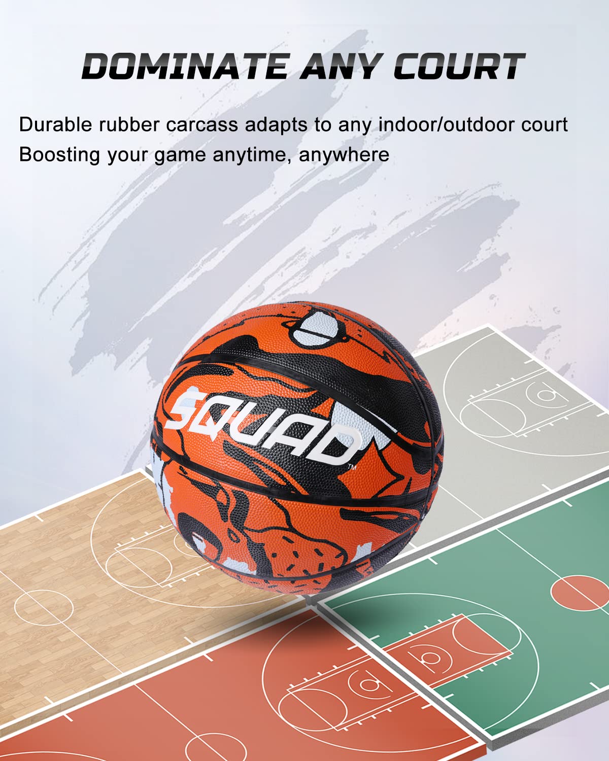 SQUAD Graffiti Basketball Size 7 (29.5"), Durable Rubber Basketball Ball for Indoor & Outdoor Play, includes Pump & Mesh Bag