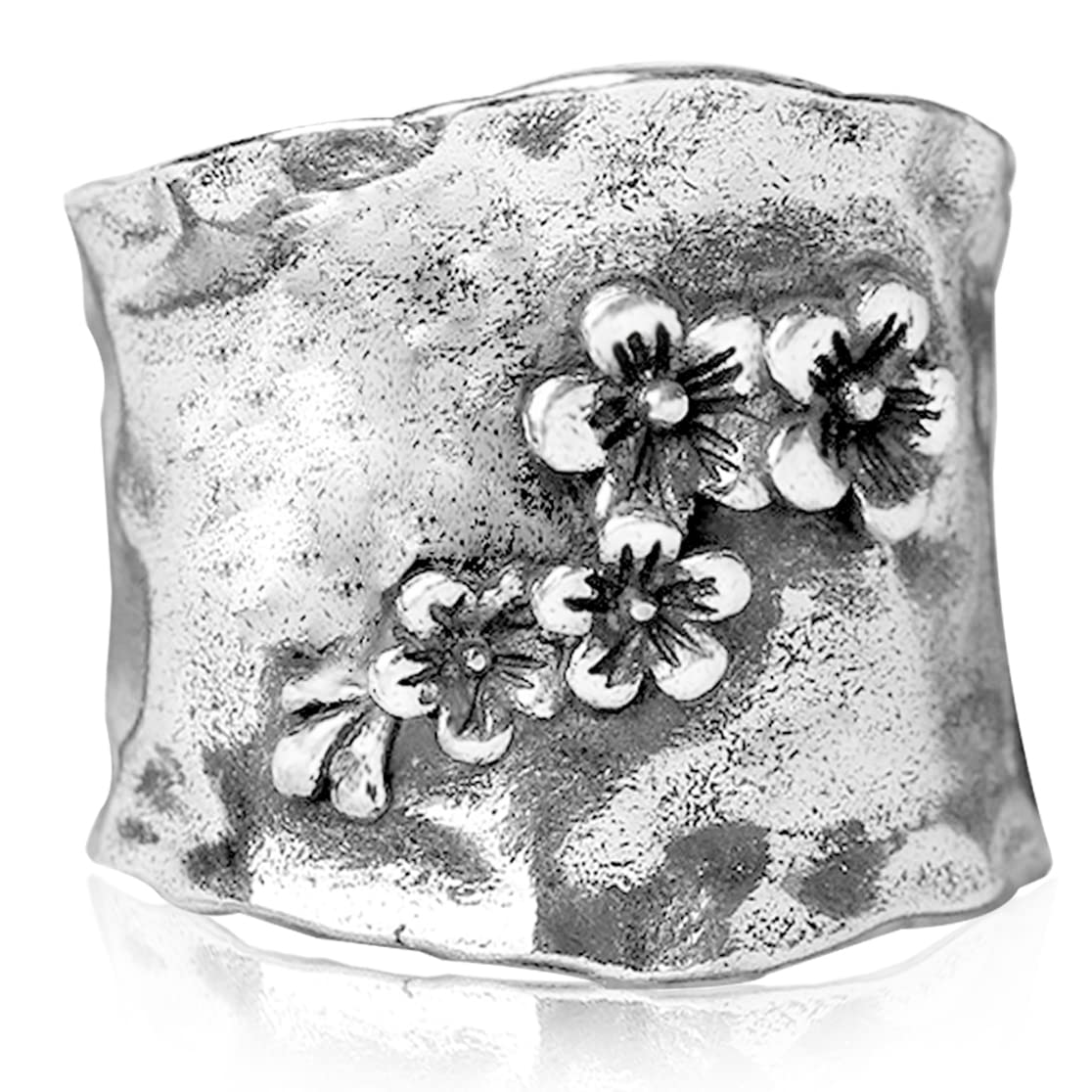 S925 Sterling Silver Flowers Full Finger Wide Bands Ring for Women Girls,Retro Vintage Antique Daisy Flowers Floral Thumb Index Finger Bands Ring,Big Large Punk Biker Gothic Cocktail Party Boho Statement Bands Ring Jewelry Gift (Ring_A, 7)