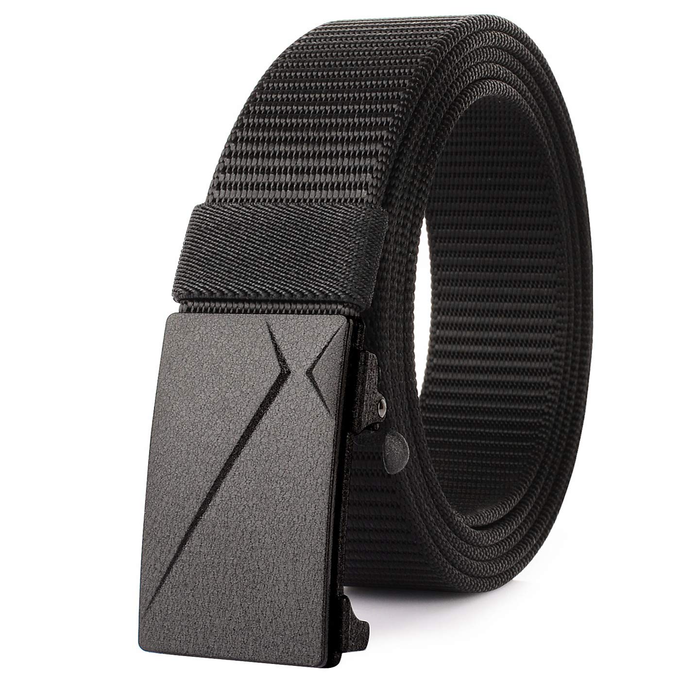 Drizzte Big and Tall Size 67'' Mens Black Nylon Belt Automatic Ratchet Buckle Slide Web Belts