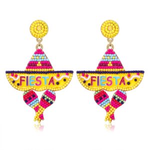 HZEYN Cinco De Mayo Earrings Beaded Fiesta Sombrero Dangle Earrings Party Fiesta Earrings Jewelry for Women Sombrero