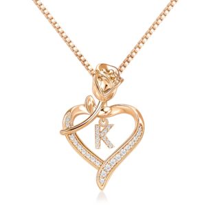 jsjoy initial necklaces for women letter k necklace initial rose flower heart necklace for mom daughter birthday jewelry gifts stocking stuffers for teens