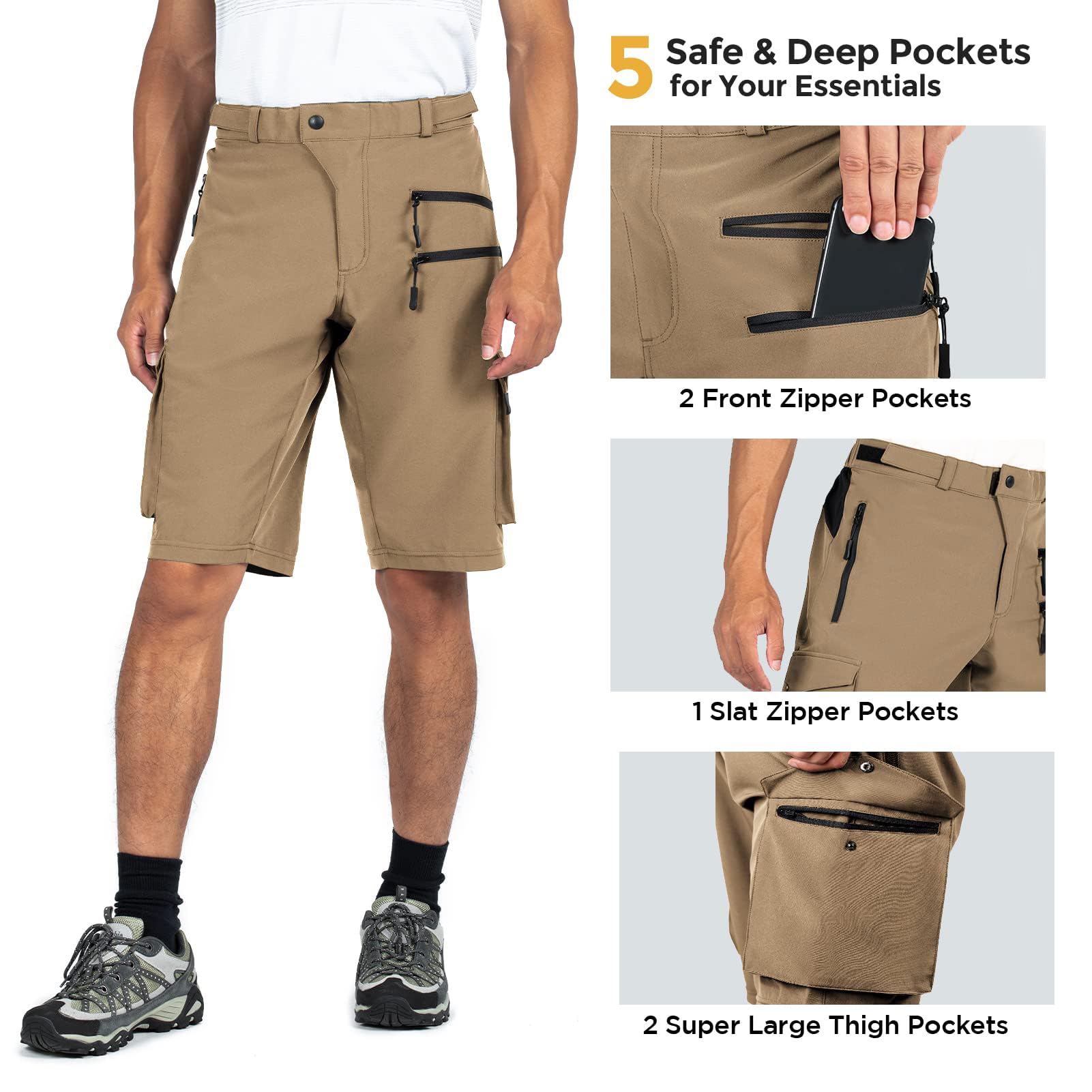 Wespornow Men's-Hiking-Shorts Tactical Shorts Lightweight-Quick-Dry-Outdoor-Cargo-Casual-Shorts for Hiking Cycling (Khaki, Large)