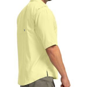 Men's Fishing Shirts with Zipper Pockets UPF 50+ Lightweight Cool Short Sleeve Button Down Shirts for Men Casual Hiking(Sunlit, Large)