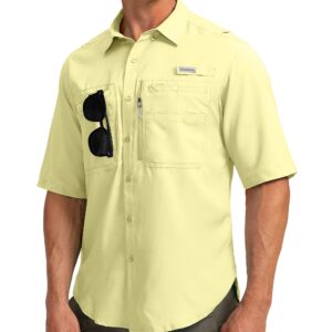 Men's Fishing Shirts with Zipper Pockets UPF 50+ Lightweight Cool Short Sleeve Button Down Shirts for Men Casual Hiking(Sunlit, Large)