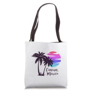 cancun mexico beach summer vacation palm trees sunset tote bag