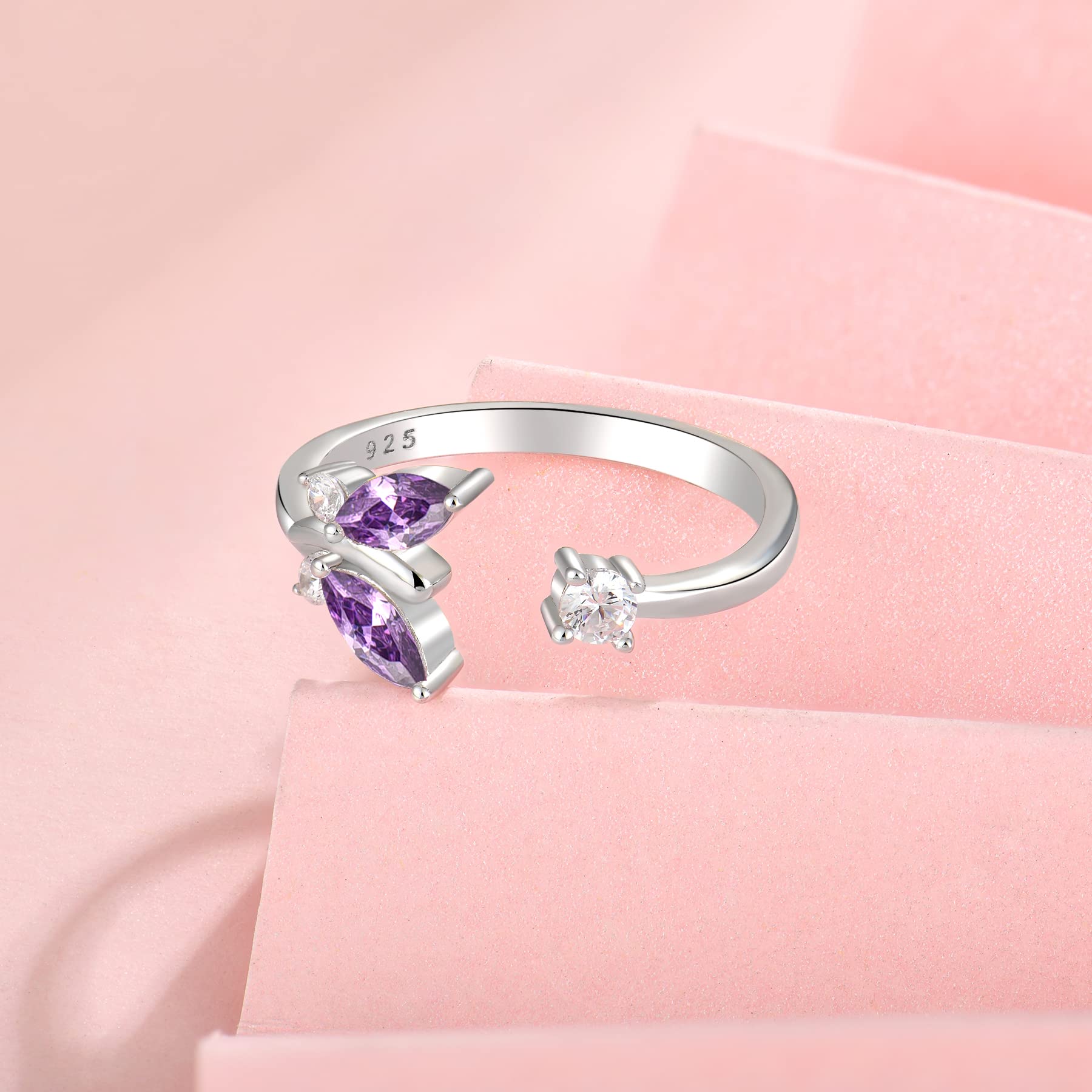 STARCHENIE Adjustable Butterfly Ring 925 Sterling Silver Jewelry for Women Amethyst Size 7