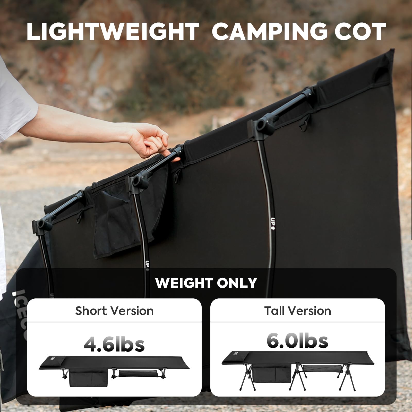 ICECO Camping Cot for Adults, Folding Cot for Camping, Portable Bed Sleeping Cot, Lightweight Backpacking Cot Strong Support 400 Lbs, Tent, Outdoor, Hiking, Travel, RV, Beach