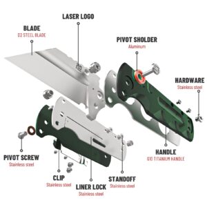 ARTISANCUTLERY Tactical Knife Proponent Folding Knife D2 Steel Blade with G10 Handle Fixed Blade EDC Knife for Hunting,Camping and Outdoor 1820P Green