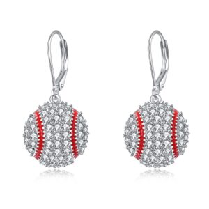 YFN Baseball Earrings Sterling Silver Baseball Leverback Dangle Drop Earrings Baseball Jewelry Gifts For Women (Baseball Earrings)