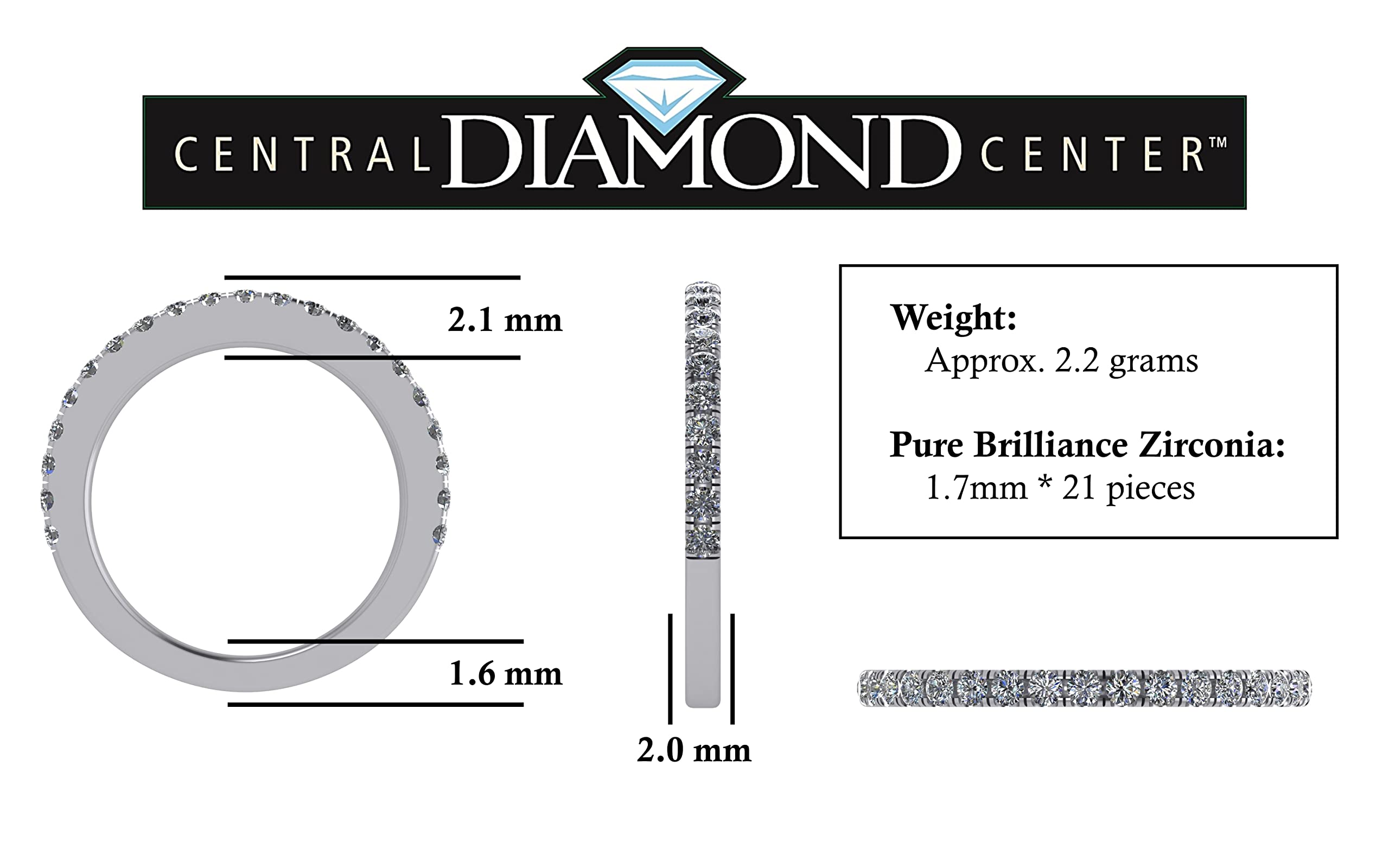 Central Diamond Center VOUS Matching Wedding Band in Solid Sterling Silver & Pure Brilliance Zirconia - Size 6