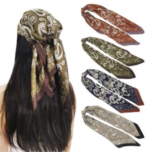 silk head scarf for women men - 4pcs satin square hair scarves - vintage bandanas wraps headbands 27.5 inches