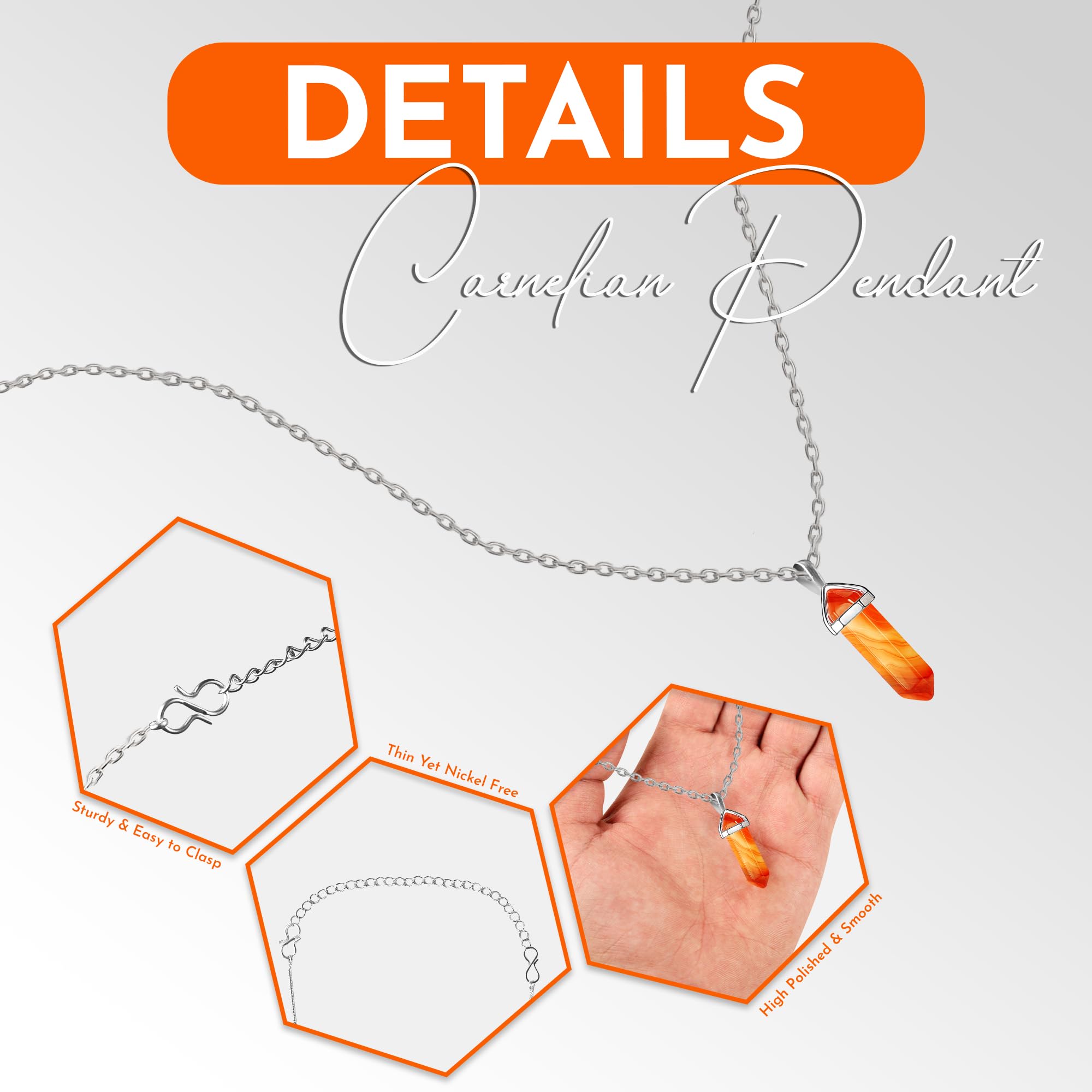 Carnelian Necklace Real Crystal - 2" Faceted Carnelian Crystal Pendant - Carnelian Necklaces for Women- Real Carnelian Necklace - Red Crystals Carnelian - Orange Crystal Pendant - Red Crystal necklace