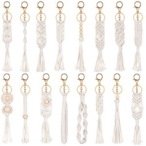 Junkin 16 Pack Mini Macrame Keychains Cute Boho Macrame Bag Charms Handcrafted Aesthetic Boho Car Accessories Boho Keychain for Women Tassel Keychain for Car