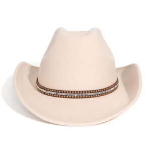 Lisianthus Men & Women's Felt Wide Brim Western Cowboy Outdoor Fedora Hats with Belt A Shiny-Creamy