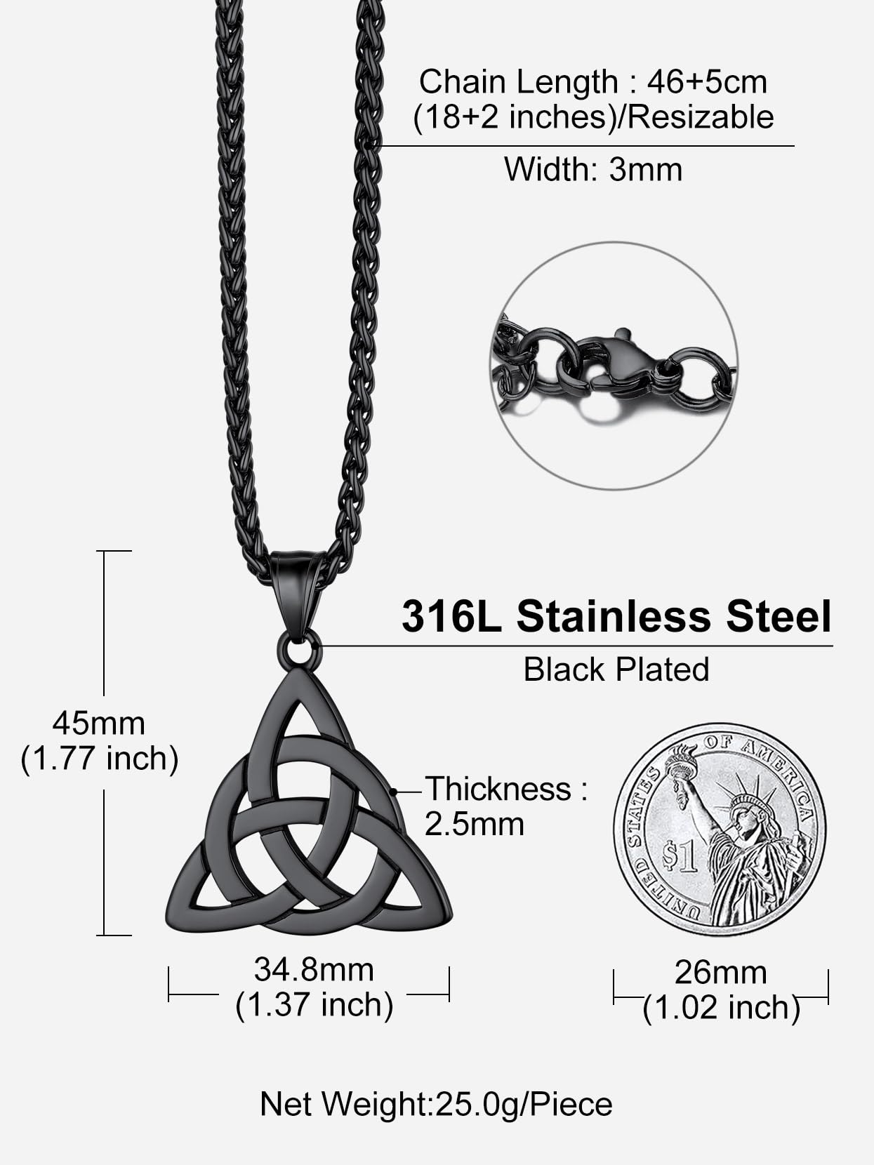 Richsteel Triquetra Celtic Knot Pendant Necklace for Men Women Stainless Steel Irish Knot Amulet Jewelry