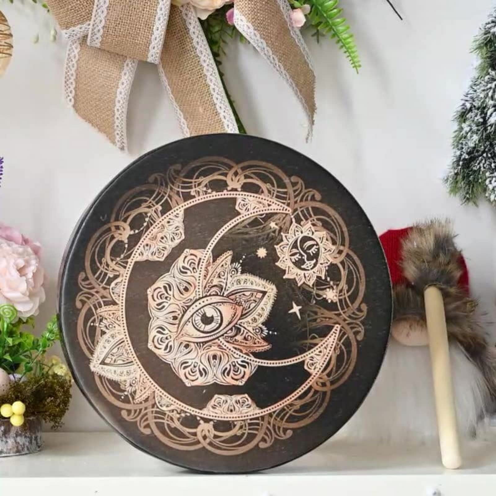 MENGQIN Vegetarian Shaman inchAlchemy Moon Druminch 18inch Sound Healing Tool Adjustable Membrane Female Frame Drum Medical Instrument Soul