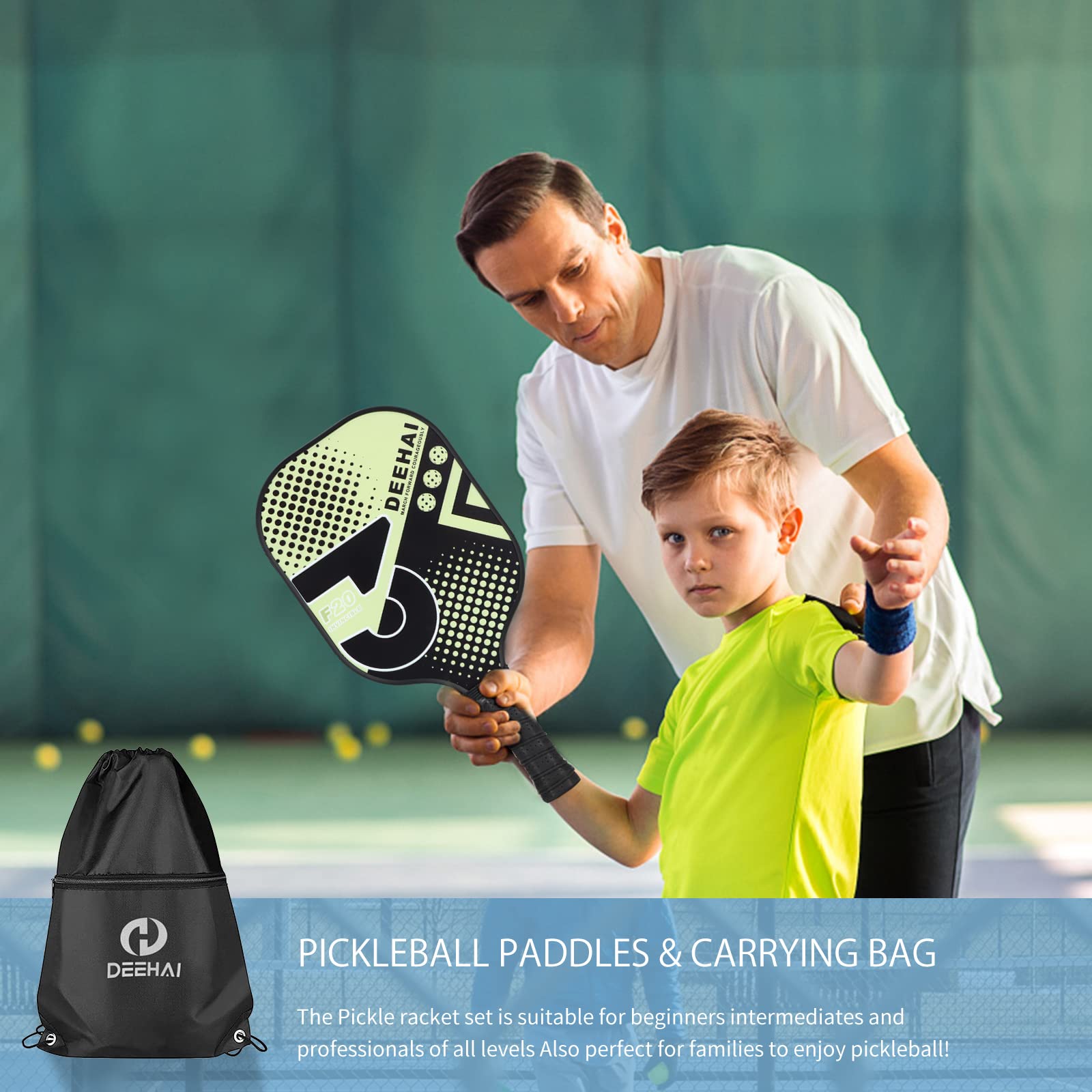 Quiet Pickleball Paddles Pickleball Set Pickleball Rackets, Quiet Pickleball Racquet Set of 4&2 with 1 Portable Pickleball Bag, 4 Pickleball Balls & 4 Grip Tapes