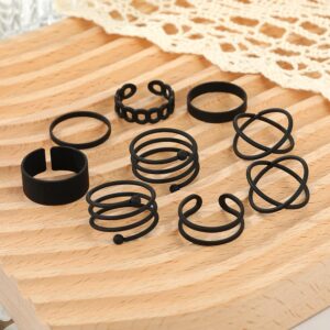 Black Rings for Women Boho Black Stackable MIDI Rings Vintage Knuckle Finger Ring Pack (C)